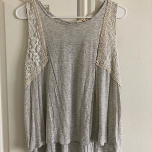 Grey + cream lace tank top.